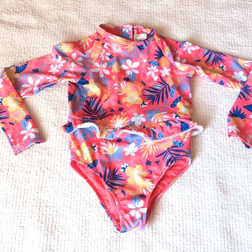 Roxy Flower Long-Sleeve Back-Zip Swimsuit size 5